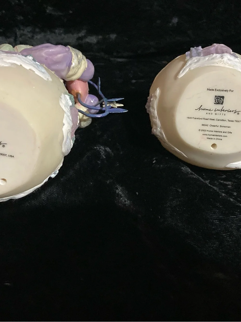 Home Interiors Pastel Purple & Cream Snowman Pair Holiday Figurines